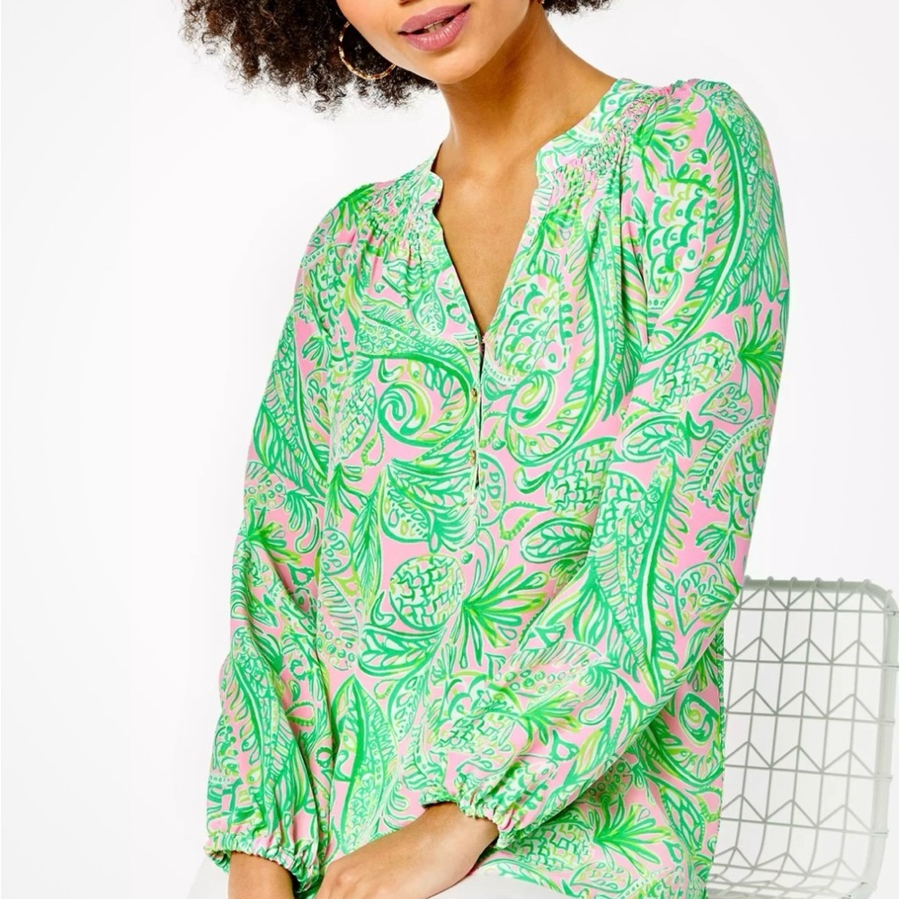 EUC Lilly Pulitzer Elsa Top, Mandevilla Baby Fins & Flippers, Size Large